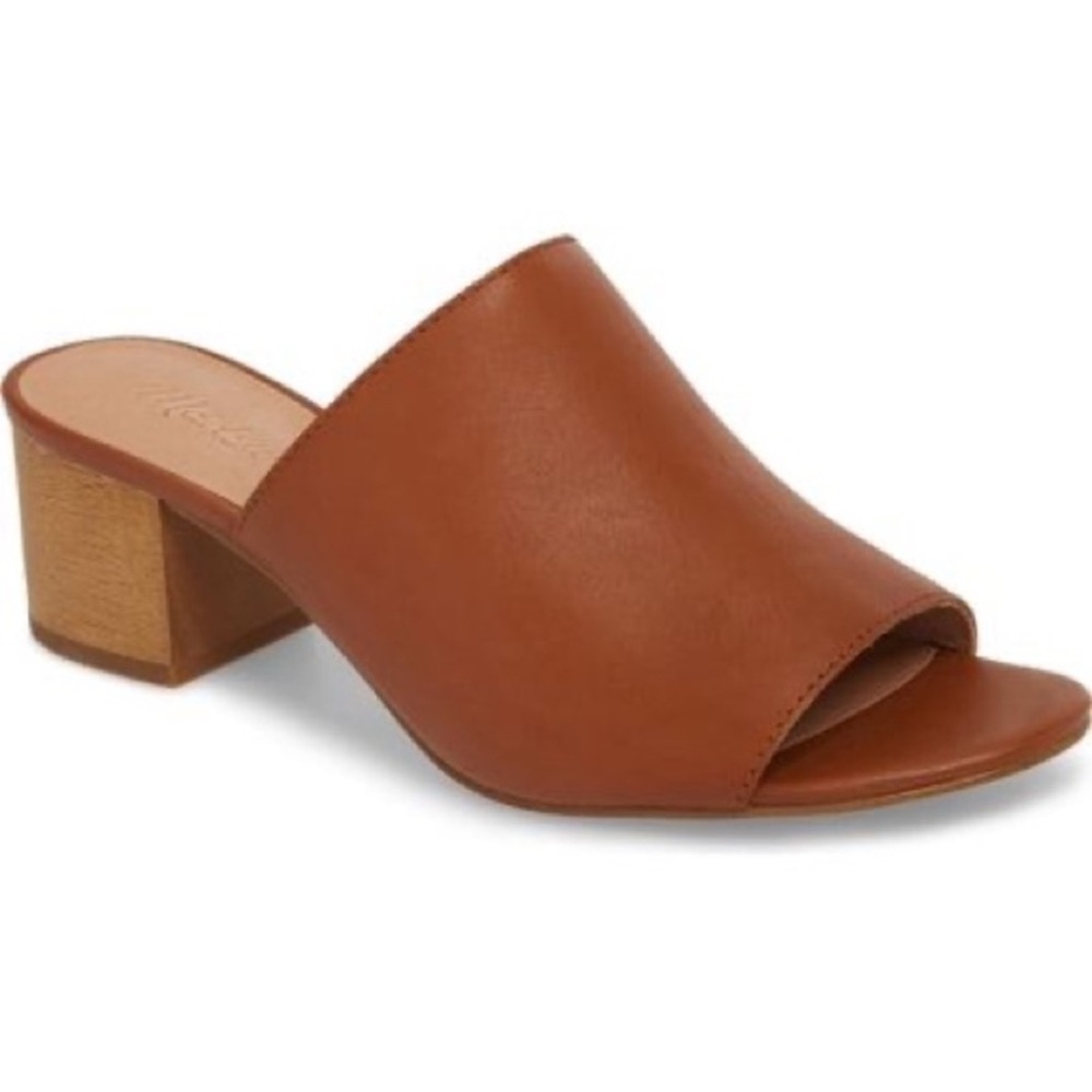 Madewell Brown Leather Open-Toe Block Heel Mules